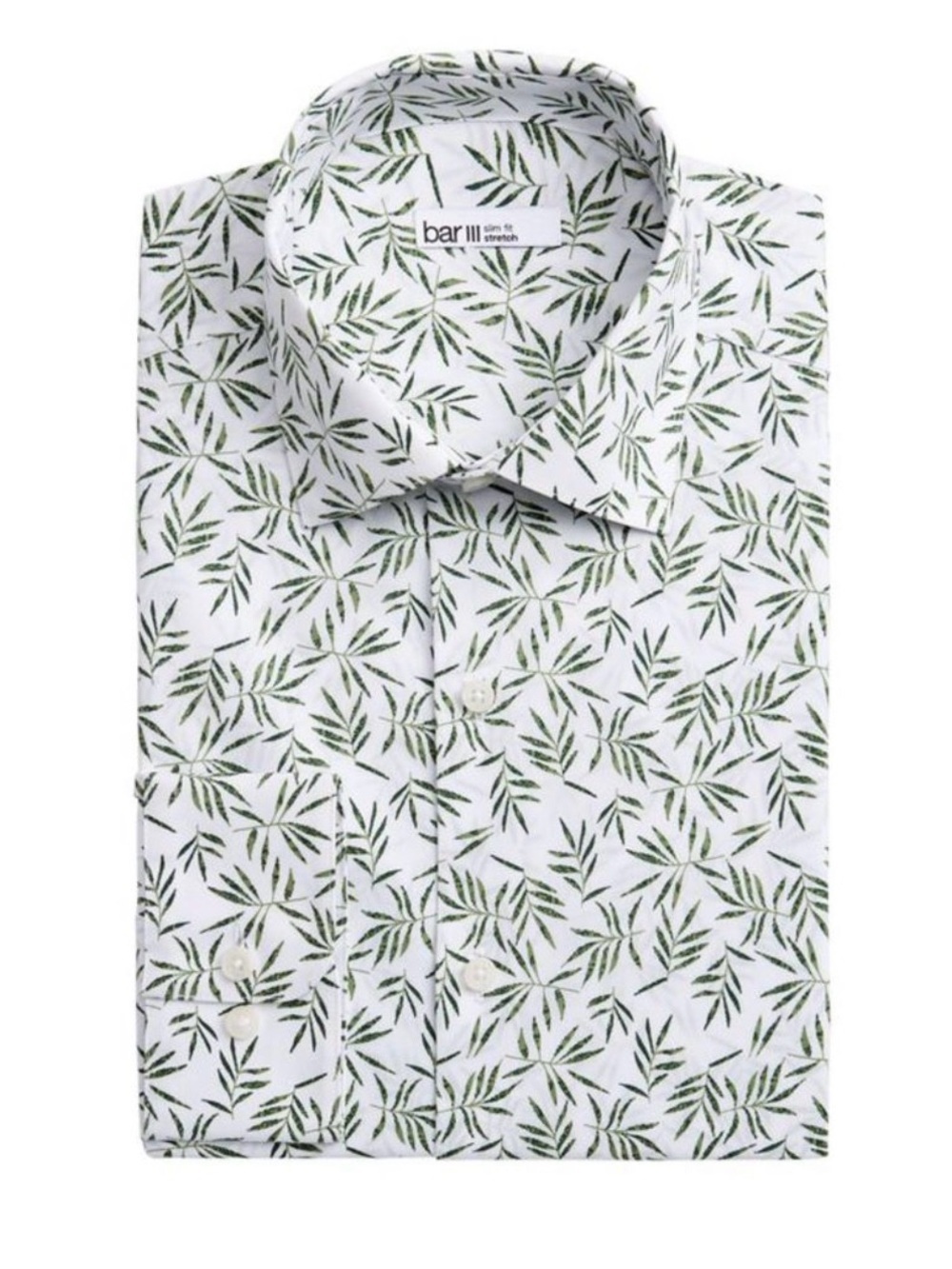 Bar III Men’s XL Palm Fronds Organic Cotton Dress Shirt White Green